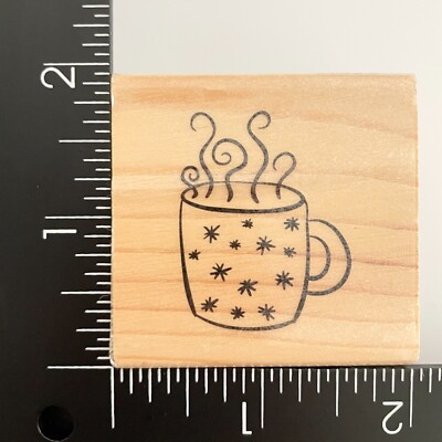 CraftSmart Cup Mug Steaming Hot Cocoa Tea Coffee Wood Mounted Rubber Stamp