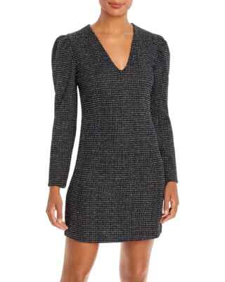 #ad New Aqua Womens Puff Sleeve Mini Dress Black w woven Silver Multicolor Large $27.99