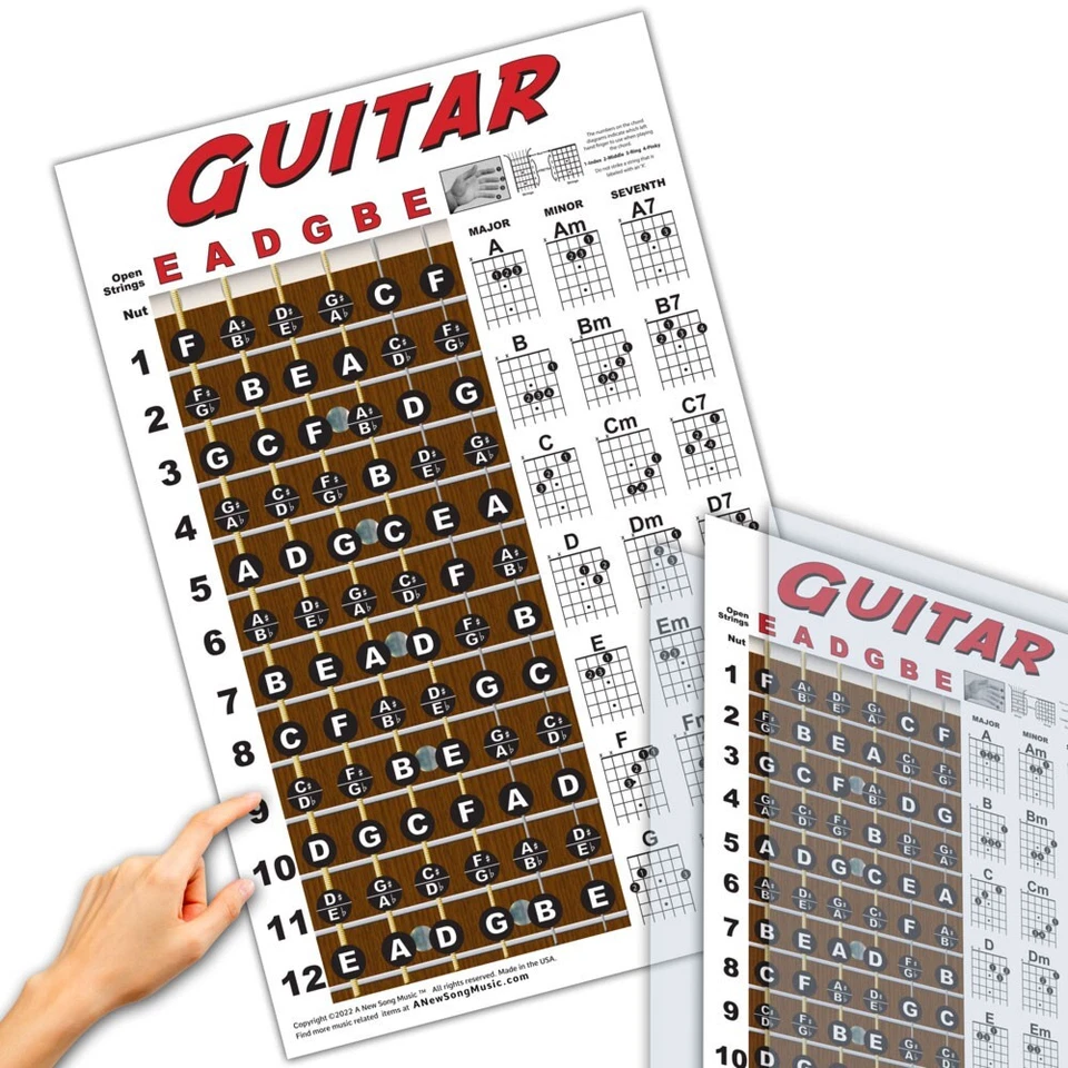 LAMINATED Guitar Fretboard Chord Chart Instructional Poster Beginner Chords - Image 3 of 4