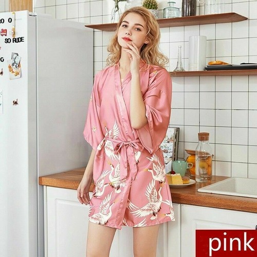 Japanese Women Faux Satin Silk Bath Robe Nightwear Sleepwear Kimono Pajamas - Picture 15 of 21