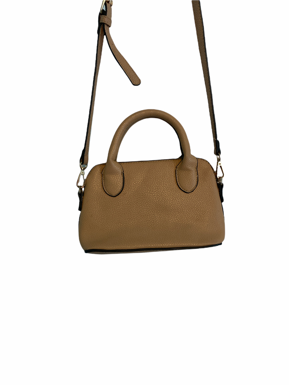 bebe Small Tan Satchel Crossbody Black Logo Gem