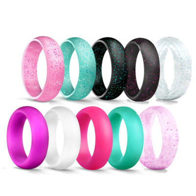 10Pack Silicone Wedding Engagement Ring Men Women Rubber Band Gym Sport Flexible