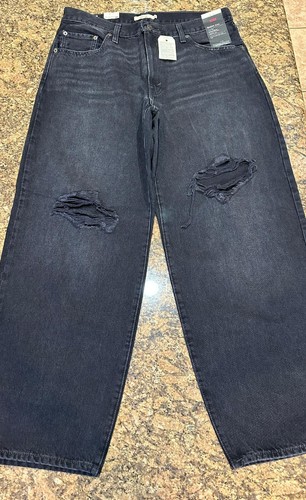 Levis Jeans Womens Baggy Dad Straight Mid Rise Rack it Up Black Denim Size 31x30