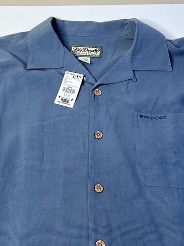 Vintage Big Dogs Blue Mens L Short Sleeve “It’s Five O’ Clock” Silk Shirt New - Picture 3 of 6