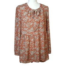 DR2 by Daniel Rainn Rust Cream Floral HiLow Tunic Empire Waist M