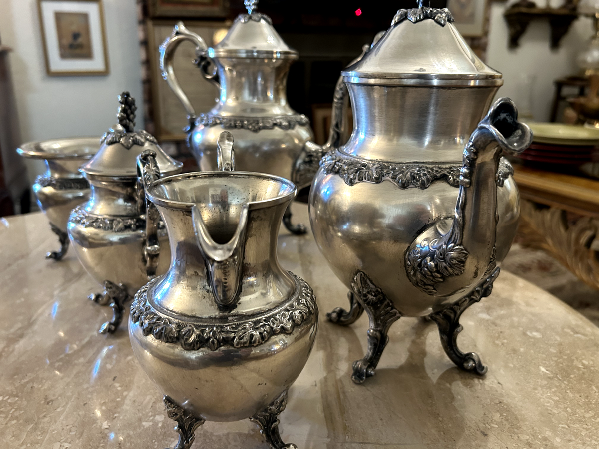 Rare Antique Crown Silver Plate Victorian Tea Coffee Set of