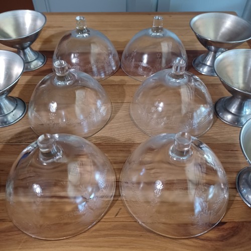 Vtg 1930's Depression Etched Glass Set of 6 Ice Cream Dessert Dishes Silver - Picture 9 of 18