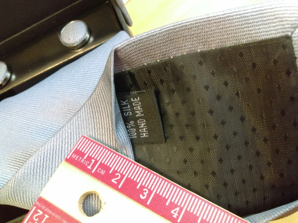 100% Silk Mens Tie Set Gray HandMade Woven Solid Necktie Cuff Links Handkerchief - Image 3 of 4