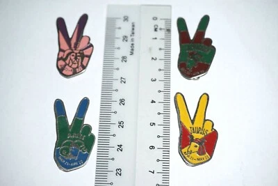 Lot of 4 metal badges - Zodiac signs on "Peace hand-sign" - Vintage Circa 1980s - Image 1 of 4