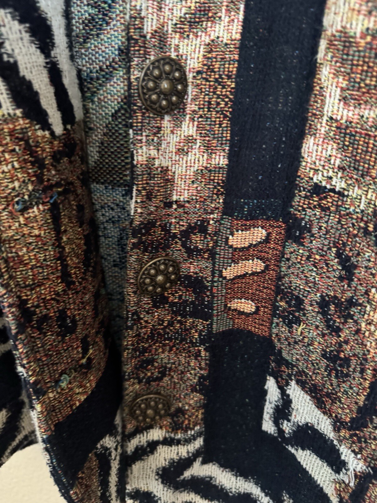 Giacca maglia arazzo pony dipinto vintage animali zebrati USA oversize taglia media