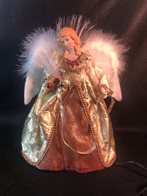 Christmas Tree Topper or On Table  Angel with Feather Wings Colorful Fiber Optic