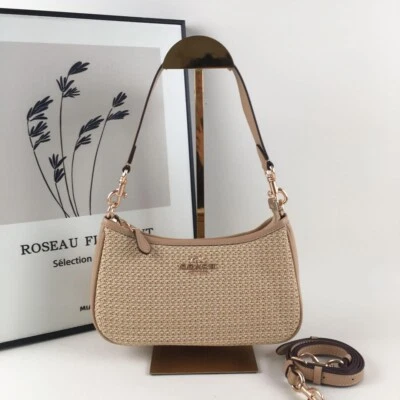 COACH Teri Dual Purpose Shoulder and Crossbody Bag in Straw/Leather Latte CR350