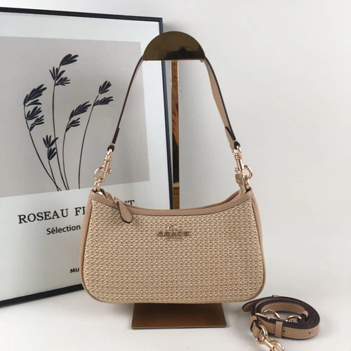 New COACH Teri 2way Shoulder Bag Crossbody Straw/Leather Latte CR350 - Bild 2 von 9