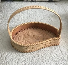 Neat Birch Bark Basket Carved with Handle