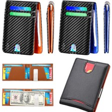 Slim Mens Bifold Wallet Leather Credit Card Holder with Money Clip RFID Blocking