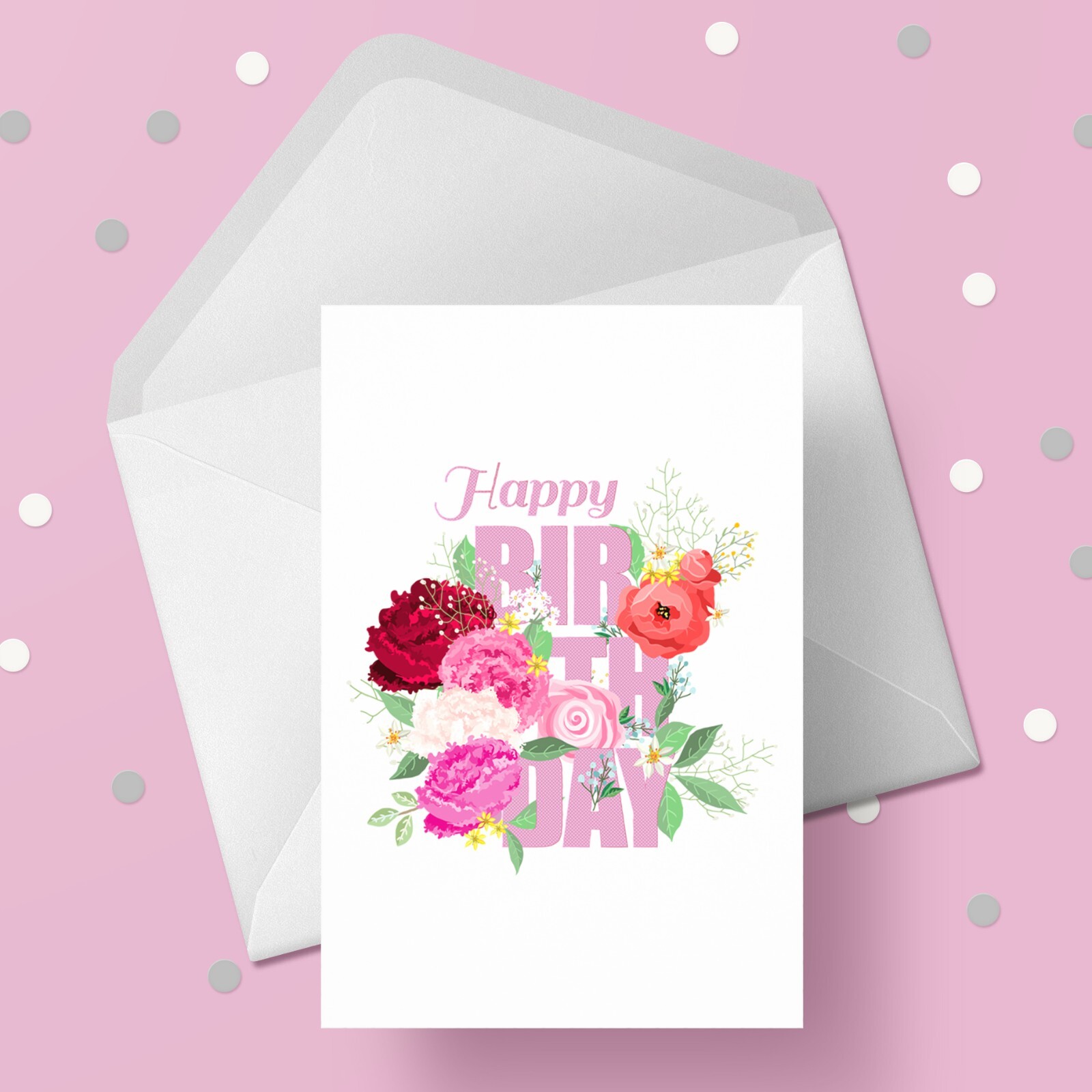 Happy Birthday Card 04 - Pretty Pink Flowers for ladies