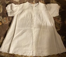Vintage Baby Dress Nightgown Pleats White Embroidery 0 - 3 Month