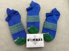 3 Pairs Bombas Honeycomb Men's All-Purpose Blue-Green Ankle Socks Size L