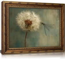 Vintage Gold Framed Dragonfly Wall Art Rustic Wildflower Dandelion Insect Pai...