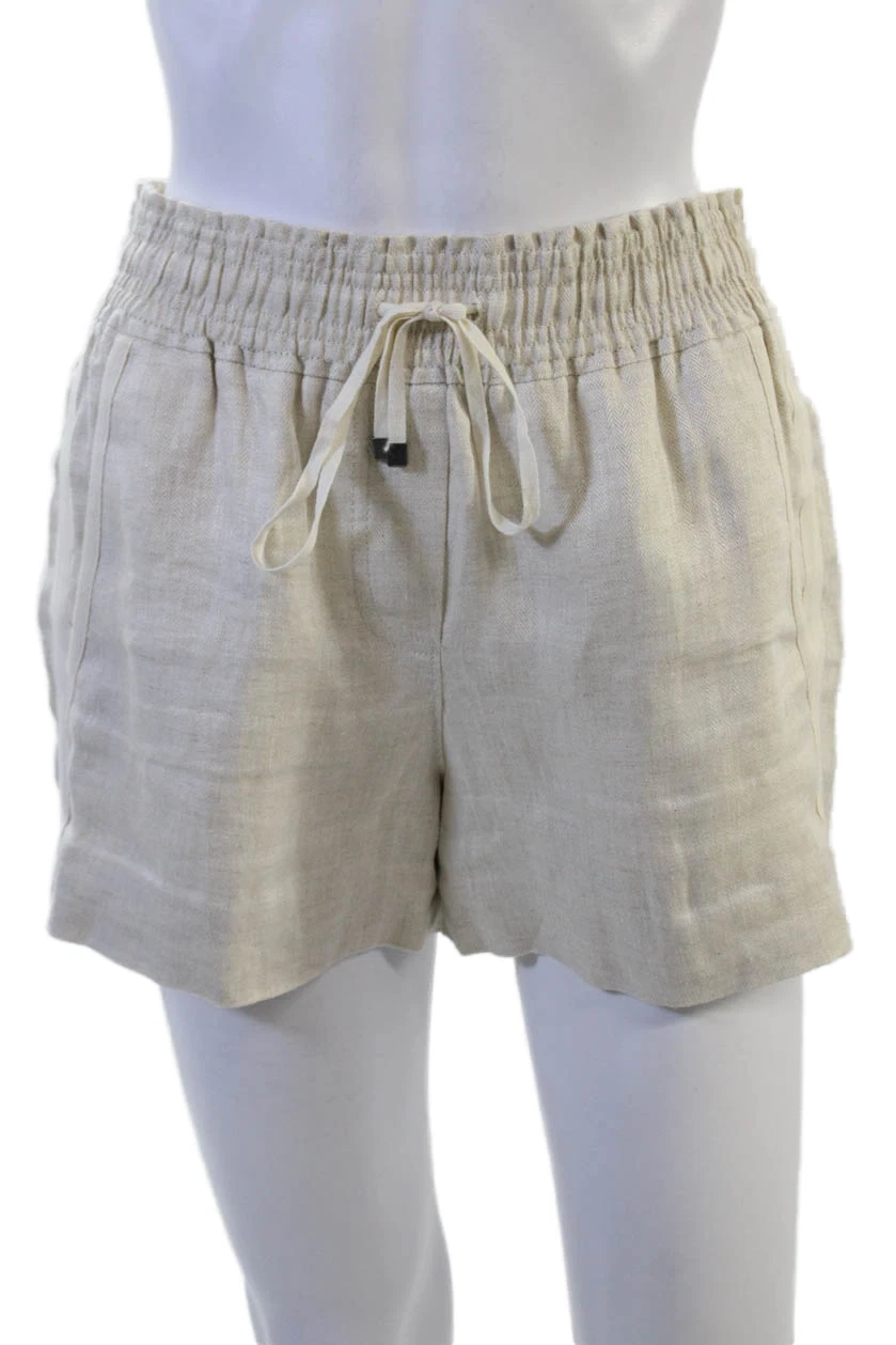 J Crew Unisex Cargo Shorts Beige Linen Herringbone Drawstring Size XS