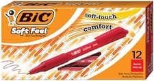 BIC Soft Feel Red Ballpoint Pens, Medium, 12-Pack