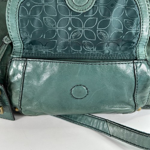 Fossil Vtg Green Leather Satchel Top Handles Shoulder Strap Crossbody Bag - Picture 7 of 12