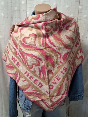 Dreieck Schal Stola Tuch beige pink Herz NEU Viskose Strick Wendeschal - Picture 3 of 4