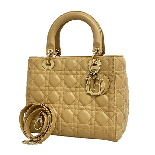 Christian Dior Lady Dior 2way Bag Handbag Leather Beige Women's #OTB4179