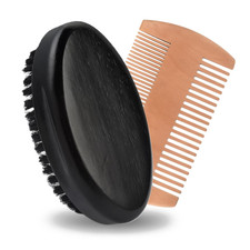 Premium Men's Beard Brush Kit - Pearwood Comb  Boar Bristle Brush
