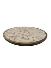 Mango Wood Round Decorative Tray 25cm | Marble Inlay Pattern | Serving Plate