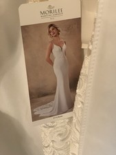 Morilee Madeline Gardner 5773 Rasia Slim Crepe Gown Ivory Nude V-Neck Beaded