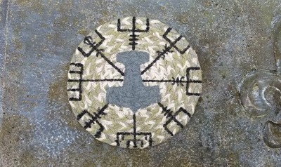 Handpainted Viking Pagan Thor's Hammer and Vegvisir Jute Woven Mat Trivet Mugrug