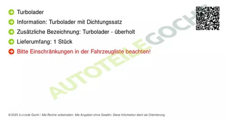 Turbolader OPEL ASTRA H Van 1.7 CDTI (L70)