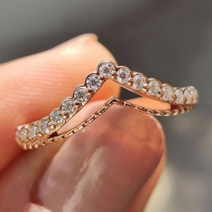 Authentic 14K Rose Gold Plated Moissanite Enhancer Contoured Band Ring Wishbone Pointed