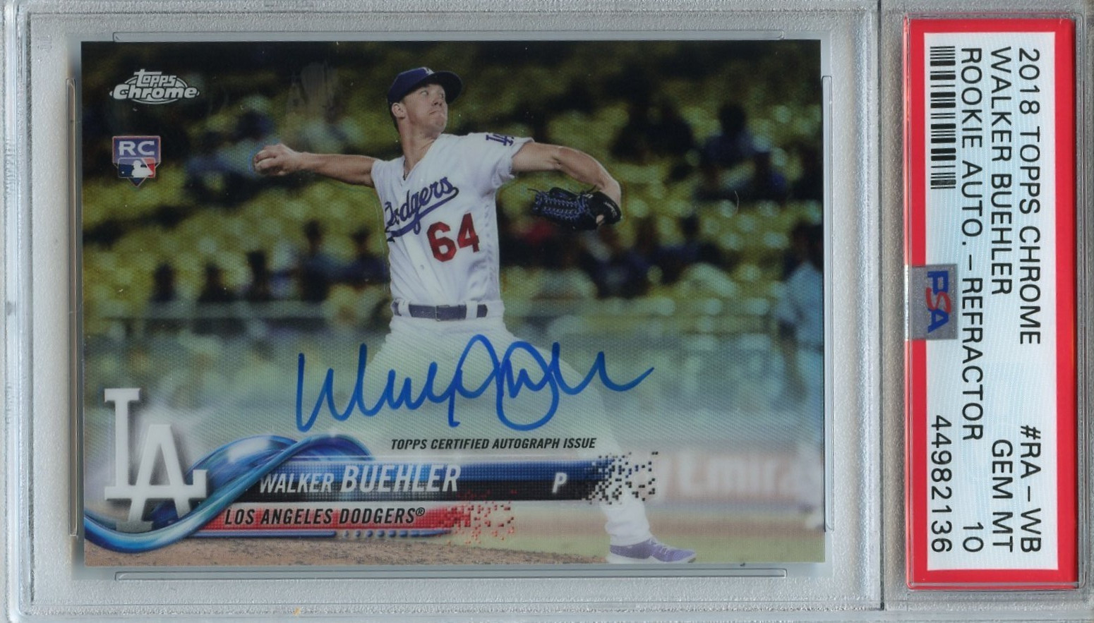 2018 Topps Chrome Rookie Auto Refractor #RA-WB Walker Buehler - 311/499 - PSA 10