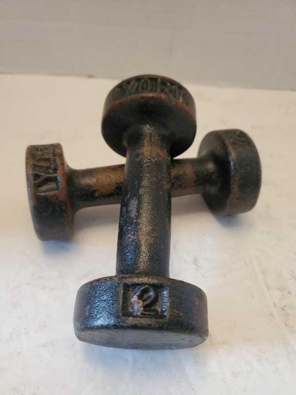 Vintage York Barbell Hand Weight Dumbbell (PAIR) 2 LB round end Door Knob Gym