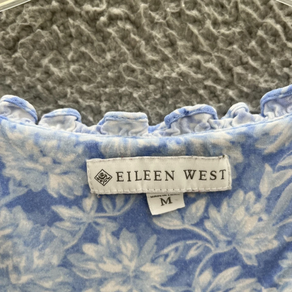 Camisón Eileen West para mujer azul medio floral encaje manga corta dormir Foto 3 de 4