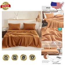 Luxury King Rust Linen Cotton Sheet Set 4pc OEKO-TEX Certified Farmhouse Bedding