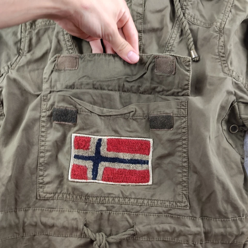 Geographical Norway Jacket Size 8 Small Green Anorak Embroidered Hooded Green - Image 4 of 4