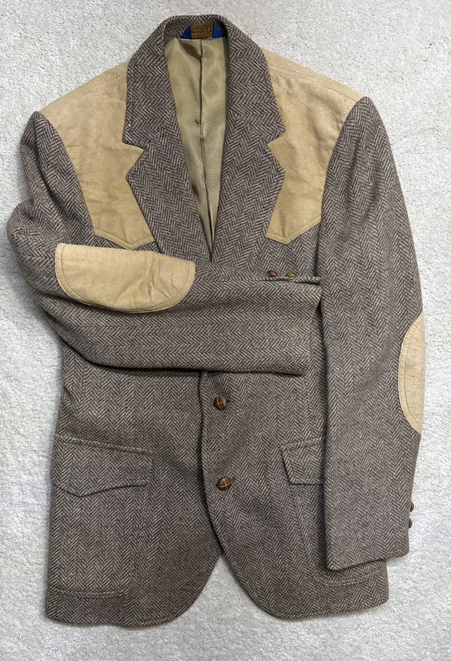 Винтажный Pendleton высокого класса Western износ блейзер Твидовая куртка Herringbone размер 38 - Изображение 4 из 4