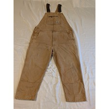 Carhartt Duck Bib Overalls Mens 40 x 28 Brown Unlined Double Knee Destressed
