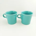 2 Fiesta Coffee Mugs Turquoise Blue Teal O Ring Handle Homer Laughlin Fiestaware