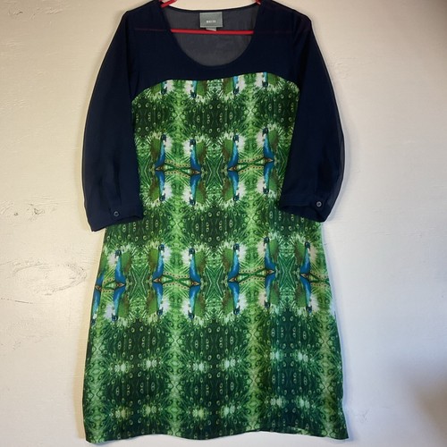 Eton, Maeve Anthropologie Eton Peacock Dress Lined Green & Blue 3/4 Sleeves Size XS