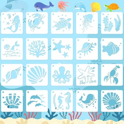 Sea Life Stencils - 20Pcs DIY Pattern Stencils for Wall, Floor Decor & Rock Pain
