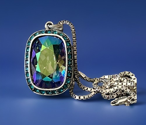 Women’s Touchstone Swarovski Crystal Chain Pendent Sterling Silver Necklace