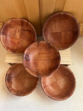 Wooden Woven Salad Bowls, 6 inch, Set Of 5