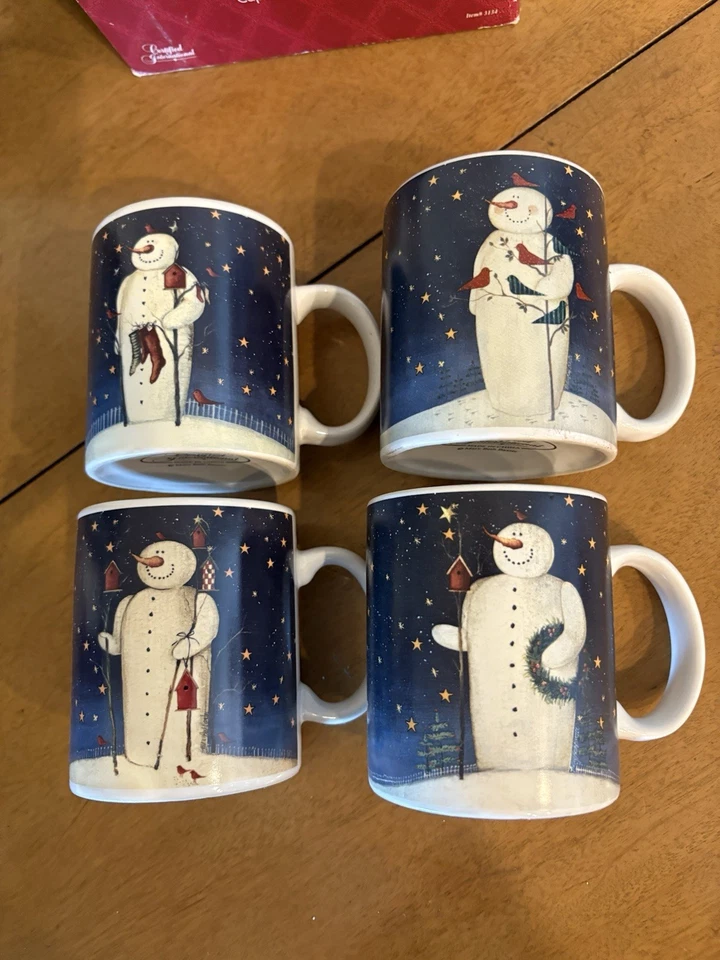 Certified International TWILIGHT SNOWMAN 12oz Mug Set 4Pc Blue Mary Baxter - Image 2 of 4