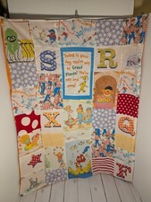 Vintage OOAK Handmade Baby Blanket Quilt 80's Sesame St Dr Seuss Waldo Pooh