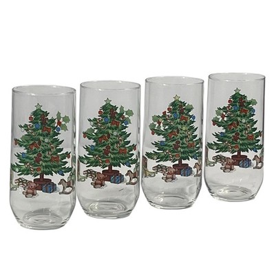 4 Vintage Luminarc NOEL 6  Drinking Glasses Christmas Tree Toys Tumblers