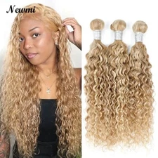 P27/613 Water Wave Bundles Highlight Human Hair Bundles Honey Blonde Deep Curly